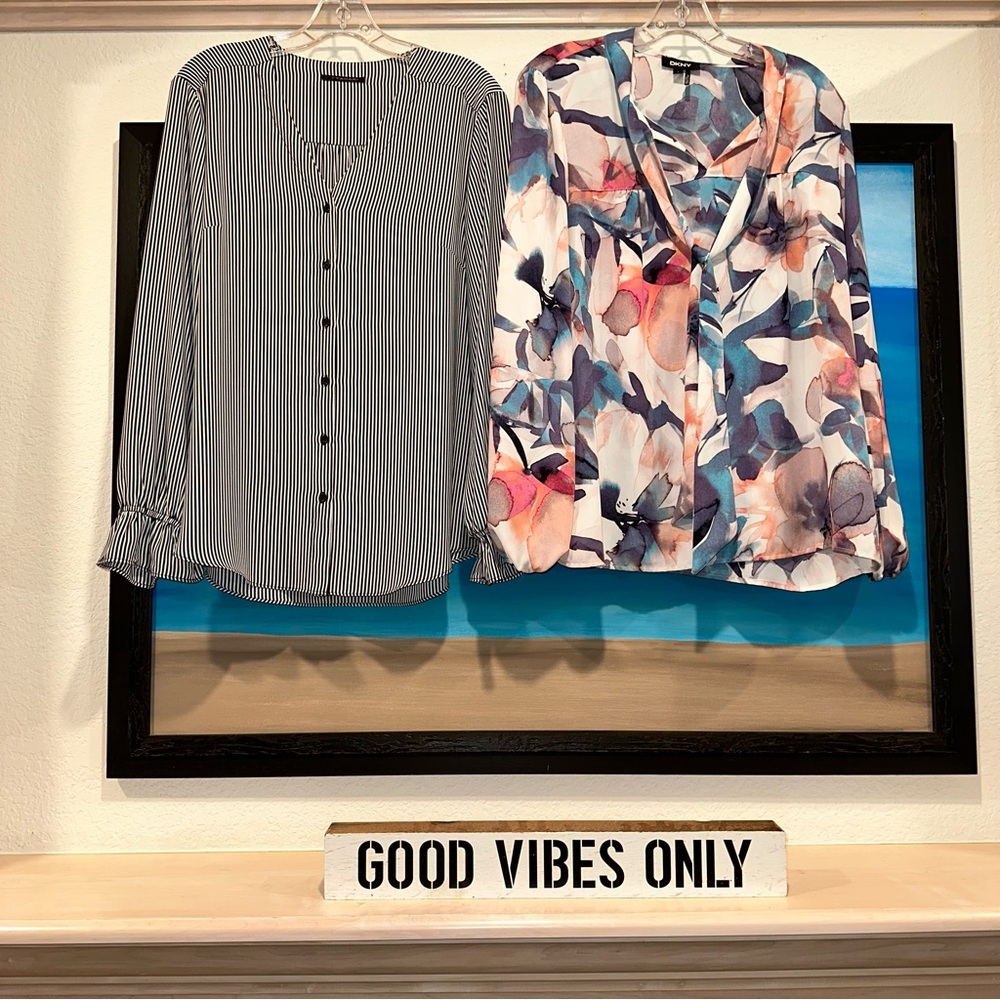 Chic DKNY Floral and Tahari Striped Blouse Set